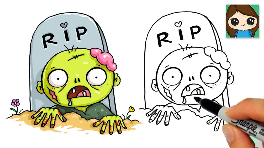 Picture of: How to Draw a Zombie in a Cemetery Easy  Halloween Art